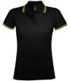 10578 Lds Pasadena SOL'S Ladies Pasadena Tipped Cotton Piqué Polo Shirt Black / Lime Green colour image